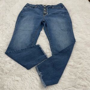 High-Rise Ankle Crop Button-Fly Jeans in Medium Blue
